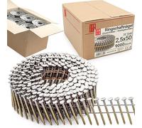9000pcs Clous en rouleau 16° 2,5 x 50mm acier non galvanisé tige annelée | reliés fil pour cloueur pneumatique, cloueuse, pistolet à clou, bois, palettes, clôtures, coffrages