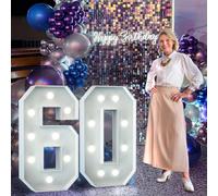 90cm Blanc Chiffre Lumineux 60 ans,Happy Birthday Decoration 60ème Anniversaire de Mariage Cadre Lumineux,Chiffre Lumineux Géant Decoration Anniversaire Fille Garçon,Déco Anniversaire,Numéro 60