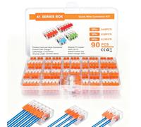 90Pièces Connecteur Electrique,Borne de Connexion Rapide Raccord Électrique | Connecteur de Fil Compact Conducteur avec Leviers pour 412-415 Câblage,45pcs 2entrées,30pcs 3entrées,15pcs 5entrées, 28-12AWG