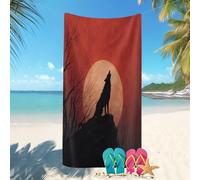 90x180 cm, Double Face,Couverture de Plage Absorbante,Drap de Bain Coucher De Soleil Animaux Loups Anti-Sable Séchage Rapide, Piscine Serviette Rouge Serviette de Plage imprimées en Microfibre