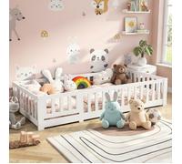 90x200 cm Lit inspiration Montessori enfant,Lit au sol enfant -YLSZHYR,Lit bébé clôturé,Lit Junior,Pin massif,Blanc