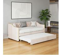 90x200cm lit gigogne, canapé-lit avec lit escamotable, multifonctionnel Lit rembourré, tissu de lin, lit d'invité, beige