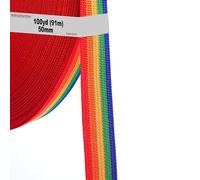 91 m x 50mm Sangle en Polypropylène Arc-en-Ciel Sangle Coloré - épaisseur 1,1 mm - Ruban Ceinture Coloré en Toile pour Sacs, Sac à Dos, Bagages, Sangles de Cargaison, Décoration, DIY TKB5073
