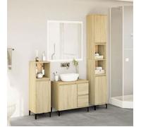 [91742]Ensemble de meubles de salle de bain 3 pcs - MEUBLECHIC - Meuble haut commode SDB - chêne sonoma,Poids:58.18 Kg
