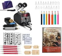 939D VI Kit de fer à souder à pyrogravure numérique à double poignée avec guide du débutant - Affichage numérique, kit d'outils de combustion du bois avec 20 embouts et poignée résistante à la chaleur