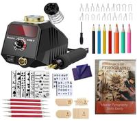 939D VI Kit de fer à souder à pyrogravure numérique à poignée unique avec guide du débutant - Affichage numérique, kit d'outils de combustion du bois avec 20 embouts et poignée résistante à la chaleur