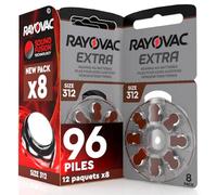 96 Piles Auditives Rayovac Extra 312. 12x8 Piles pour Appareil Auditif | 12 blisters de 8 piles