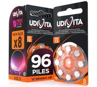 96 Piles Auditives Taille 13 Udivita PR48 (Orange) Zinc-Air Hearing Evolution avec Technologie Phono Pulse - 12 Blisters de 8 Piles
