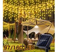 97/160 Guirlandes solaires LED de Noël, utilisation extérieure - 8 modes de lumière stalactite avec 16/27 stalactites suspendues, étanche à l'eau, guirlandes de fées pour fête, vacances, mariage, déco