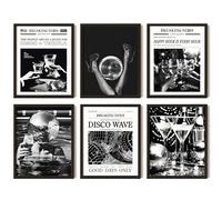 97 Decor Poster de boule disco vintage - Art mural noir et blanc, impression tequila des années 70, images esthétiques de journal tendance, décorations de chariot de bar rétro, décoration disco funky