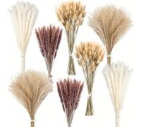 97 pièces Bouquet de fleurs séchées, herbe à queue de lapin Pampas, décoration de maison bohème, vase, pièce de vie, décoration saisonnière. Fleurs artificielles Pampas, queue de lapin factice, décora