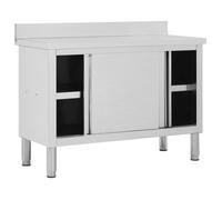 [97309]Table de travail avec portes coulissantes 120x50x(95-97)cm Inox,Poids:29 Kg