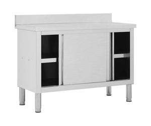[97309]Table de travail avec portes coulissantes 120x50x(95-97)cm Inox,Poids:29 Kg