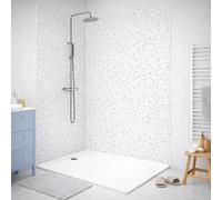 99 Déco Panneaux Muraux de Douche PVC 3mm, Terrazzo Mineral Blanc Multicolore, 90x220cm et 120x220cm avec Profilés, Installation par Collage