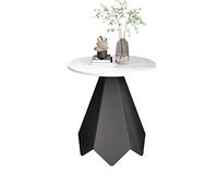 9bbhfJw4R Table Basse de Ferme Table d'appoint Ronde avec Plateau en Pierre frittée et Base métal, Petite Table Basse de Chevet Moderne for Salon, Chambre à Coucher, Petit Espace(Blanc)