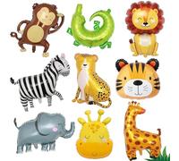 9PCS Ballons Animaux Jungle, Jungle Safari Ballons,Géant Animal Feuille D'aluminium Ballons,3D Lion,Léopard,Crocodile,Tigre,Girafe,Zèbre,Singe,Thème Fête Décoration,Pour anniversaire d'enfant