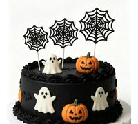 9pcs/Set Toppers de gâteau en toile d'araignée d'Halloween, Ensemble de décoration à thème araignée, Fournitures de décoration de gâteau, Inserts de dessus de gâteau, Thème araignée et toile d'araigné