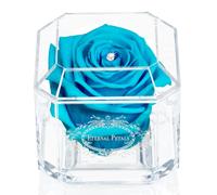 A 100% Real Rose That Lasts Years - Eternal Petals, Handmade in UK - White Gold Solo with A Multicolor Swarovski Crystal (Blue Lagoon)