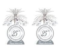 A Beistle Creation S50513AZ2 Lot de 2 centres de Table Beistle 25e Anniversaire 33 cm Décoration de Mariage en Papier et Plastique Argenté/Blanc