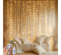A.bigwhale 300 LED Guirlande Lumineuse, 3 m x 3 m Rideau lumineux blanc chaud avec Télécommande, 8 Modes Rideau Lumineuse Noël Minuterie pour Mariage chambre mur fête décoration de Noël