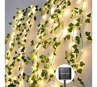 A.bigwhale Guirlande lumineuse solaire, Guirlande de lierre artificiel, 1 pièce de plantes suspendues avec 60 LEDs Guirlande lumineuse solaire extérieure, 8 modes, étanche Fausses feuilles de lierre
