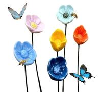 à boire pour jardin - Bol de bain avec piquet | Bain en céramique colorée en forme de fleur papillon d'abeille | pour décoration extérieure de colibri, cour, patio, prairie