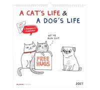 A Cat's Life & A Dog's Life 2027: Wandkalender 30x34 cm mit Katzen- und Hunde-Cartoons, Wendefunktion (zwei Designs in einem Kalender) und Spiralbindung