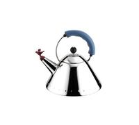 A di alessi 9093 bouilloire en acier inoxydable 18/10 avec poignée et sifflet-oisillon en pa - bleu clair