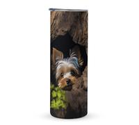 A Little Yorkshire Terrier Niché dans un trou d'arbre Tasse de voyage à double couche isotherme en acier inoxydable pour porte-gobelets de véhicule 591 ml