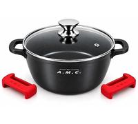A.M.C. Casserole antiadhésive avec couvercle en verre, aluminium moulé sous pression, fond pour induction, poignées latérales, casserole professionnelle pour tous les types de cuisson, haute qualité