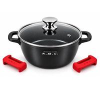 A.M.C. Casserole antiadhésive avec couvercle en verre, aluminium moulé sous pression, fond pour induction, poignées latérales, casserole professionnelle pour tous les types de cuisson, haute qualité