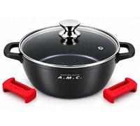 A.M.C. Casserole antiadhésive avec couvercle en verre, aluminium moulé sous pression, fond pour induction, poignées latérales, casserole professionnelle pour tous les types de cuisson, haute qualité