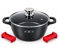 A.M.C. Casserole antiadhésive avec couvercle en verre, aluminium moulé sous pression, fond pour induction, poignées latérales, casserole professionnelle pour tous les types de cuisson, haute qualité