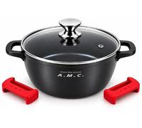 A.M.C. Casserole antiadhésive avec couvercle en verre, aluminium moulé sous pression, fond pour induction, poignées latérales, casserole professionnelle pour tous les types de cuisson, haute qualité