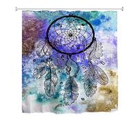 A.Monamour Aquarelle Dessin À La Main Attrape-Rêves Tribal Ethnique Boho Hippie Art Décor Image Rideau De Douche en Tissu Polyester Imperméable Ensemble avec Crochets pour Salle De Bain 180x200cm
