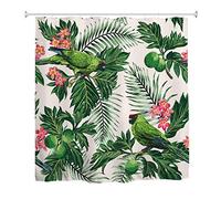 A.Monamour Aquarelle Peinte À La Main Perroquet Oiseau Vert Tropical Feuilles De Palmier De Fruits Imperméable À L'Eau Longue Épaissir Tissu Polyester Rideau De Douche Ensemble Avec Crochets 180x200cm