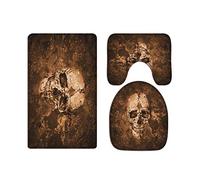 A.Monamour Ensembles De Tapis 3 Pcs pour Salle De Bain Et WC Effrayant Grunge Crâne Halloween Décors Imprimer Flanelle Siège De Toilette Couvre Couvercle De La Toilette Couvre Tapis De Bain
