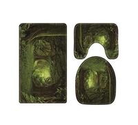 A.Monamour Lot de 3 Tapis de Bain Antidérapants Tapis de Toilette WC Flanelle Jungles Tropicaux Verts Profonds Forêt Arbres Nature Paysage Photographie Photo pour Salle de Bain