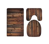 A.Monamour Lot de 3 Tapis de Bain Antidérapants Tapis de Toilette WC Flanelle Vieilles Planches De Bois Rustiques Texture du Bois Arrière-Plans Art Décors pour Salle de Bain