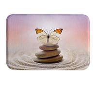 A.Monamour Papillon Zen Pierre Balance Motifs De Cercle dans Le Sable De Grain des Décors De Spa Abstraites Absorbant Flanelle Tapis De Bain Tapis De Douche Tapis De Sol Tapis De Passage 40x60cm