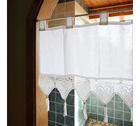 A.Monamour Petit rideau court pour fenêtre avec glands au crochet en forme de cœur en coton blanc semi-transparent - cuisine bistro café demi-cantonnière en verre