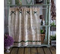 A.Monamour Rideau de Cuisine Court pour Petit Fenêtre Beige Coton Lin Creux Tricot Crochet Dentelle Boho Chic Semi-Transparent Rideau Brise-bise Rideaux à Disques Panneaux de Rideaux Cantonnières Demi