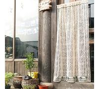 A.Monamour Rideau de Cuisine Court pour Petit Fenêtre Coton Beige Transparent Dentelle Crochet Creux Géométrique Chic Bohème Rideau Brise-bise Rideaux à Disques Panneaux Cantonnières Demi Bistro Café