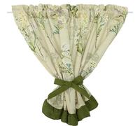 A.Monamour Rideau de Cuisine Court pour Petit Fenêtre Coton Vert Floral Botanique Opaque Maison de Campagne Demi Rideau Brise-bise Rideaux à Disques Rideaux à étages Cantonnières Passe-Tringle Bistro