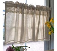 A.Monamour Rideau de Cuisine Court pour Petit Fenêtre Maison De Campagne Beige Coton Lin Crochet Dentelle Opaque Demi Rideau Brise-bise Rideaux à Disques Rideaux à étages Passe-Tringle Bistro Café