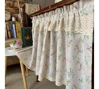 A.Monamour Rideau de Cuisine Court pour Petit Fenêtre Maison De Campagne Rural Floral Coton Lin Crochet Dentelle Opaque Demi Rideau Brise-bise Rideaux à Disques Rideaux à étages Passe-Tringle Bistro