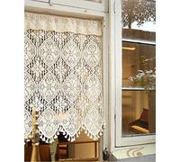 A.Monamour Rideau de Cuisine Court pour Petit Fenêtre Transparent Coton Beige Dentelle Crochet Chic Bohème Rideau Brise-bise Rideaux à Disques Panneaux Cantonnières Demi Rideau pour Bistro Café