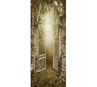A.Monamour Sticker Porte Autocollant Poster De Porte 3D Ancienne Porte De Jardin Avec Lierre Et Roses Vinyle Affiche De Porte Sticker Mural Papier Peint Art Décor 77 x 200 cm