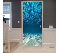 A.Monamour Sticker Porte Autocollant Poster de Porte 3D Au Fond De L'Océan Monde Marin Bleu Nature Sous-Marine Impression D'Art Vinyle Affiche de Porte Sticker Mural Papier Peint Art Décor 90 x 200 cm