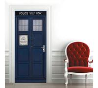A.Monamour Sticker Porte Autocollant Poster De Porte 3D Cabine D'Appel De Police Bleue Vinyle Affiche De Porte Sticker Mural Papier Peint Art Décor 77 x 200 cm